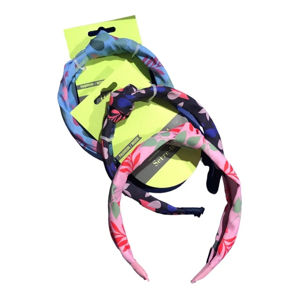 3pk knotted assorted headbands in‎ pink blue black floral new FREE